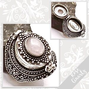 Rose Quartz Eclectic Silver Artisan Poison Ring, Size 9 (Pale Light Pink)